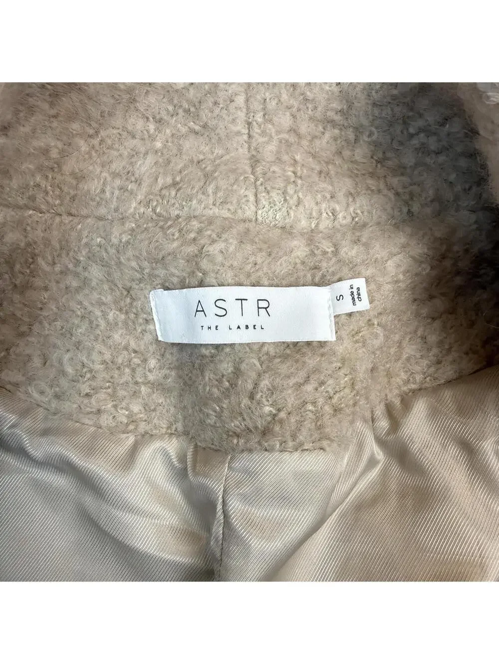 ASTR The Label cream cropped teddy jacket in size S